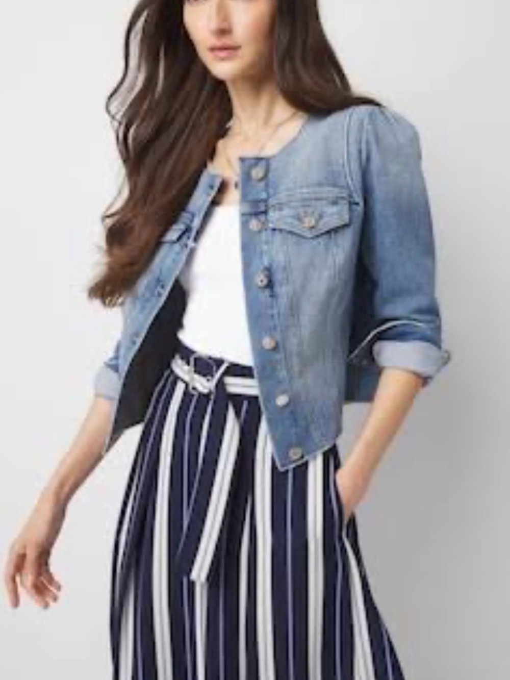 White House Black Market collarless denim jacket